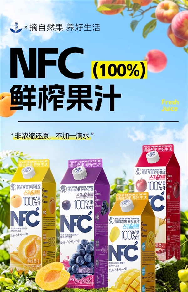 不加一滴水：摘养NFC芒果/黄桃/苹果汁1kg大促 9.9元到手